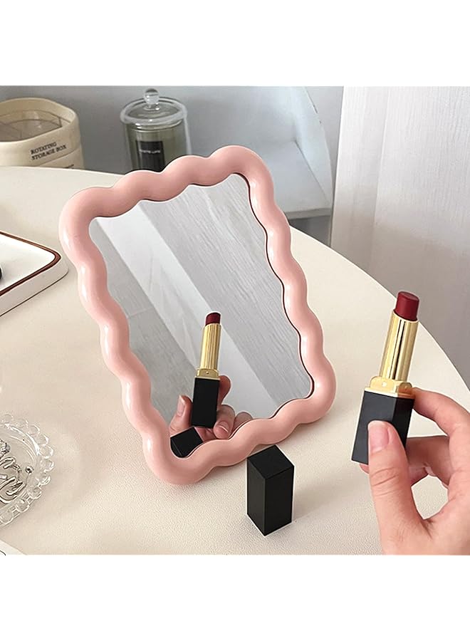 erorex Wave Shaped Table Mirror Desk Vanity Makeup Mirror Cute Desk Accessories Portable Folding Mirror Cute Travel Make Up Mirror For Standing Hanging Home Decoration Pink 6.7X5.3 Inch - Image 5