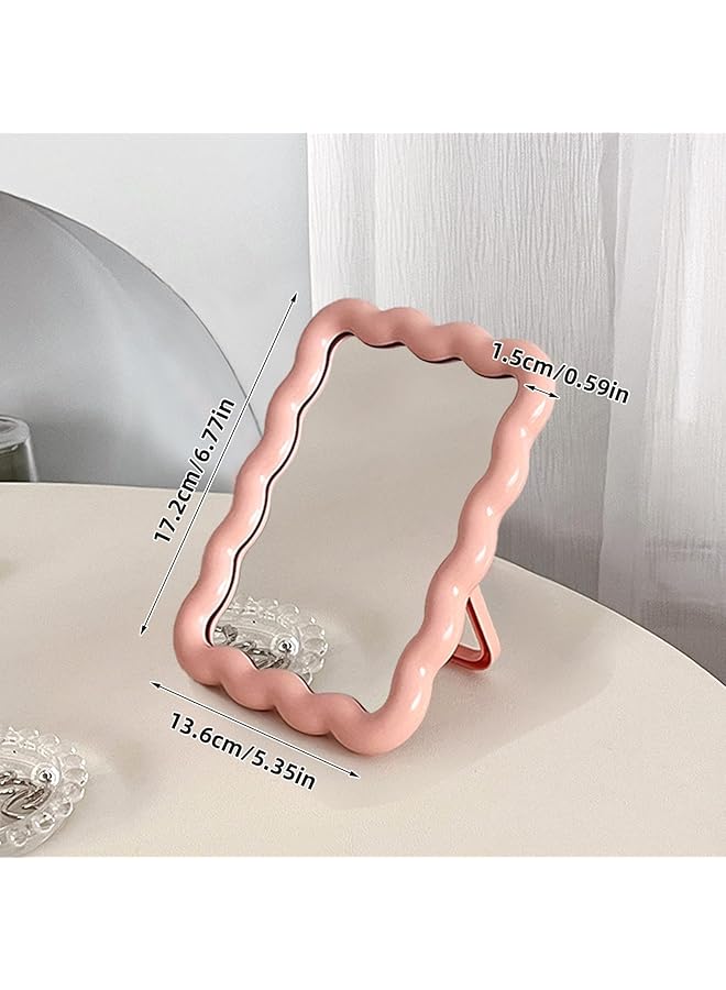 erorex Wave Shaped Table Mirror Desk Vanity Makeup Mirror Cute Desk Accessories Portable Folding Mirror Cute Travel Make Up Mirror For Standing Hanging Home Decoration Pink 6.7X5.3 Inch - Image 2