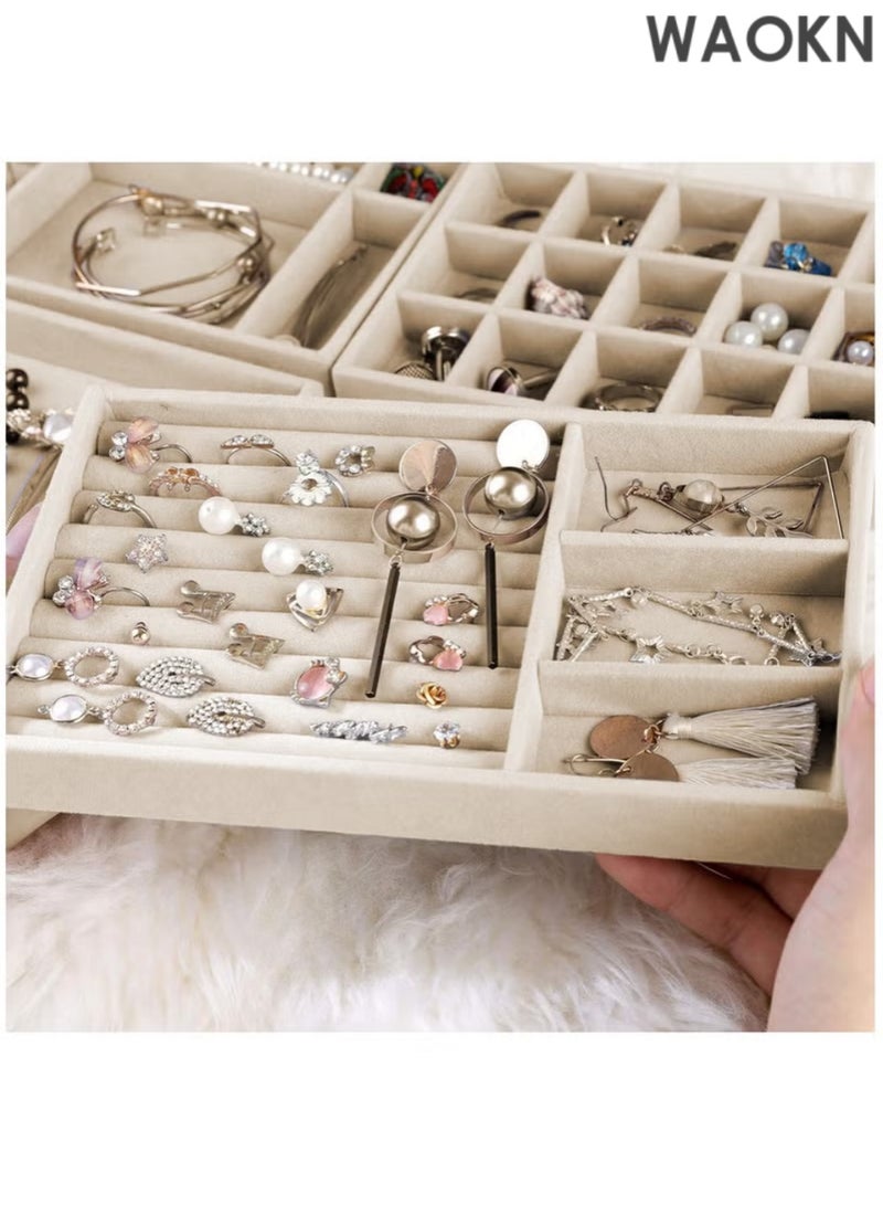 WAOKN 4 PCS Stackable Jewelry Organizer Trays, Drawer Organizer and Jewelry Display Case Storage Container for Earring Necklace Rings Bracelet with Removable Dividers - Image 3