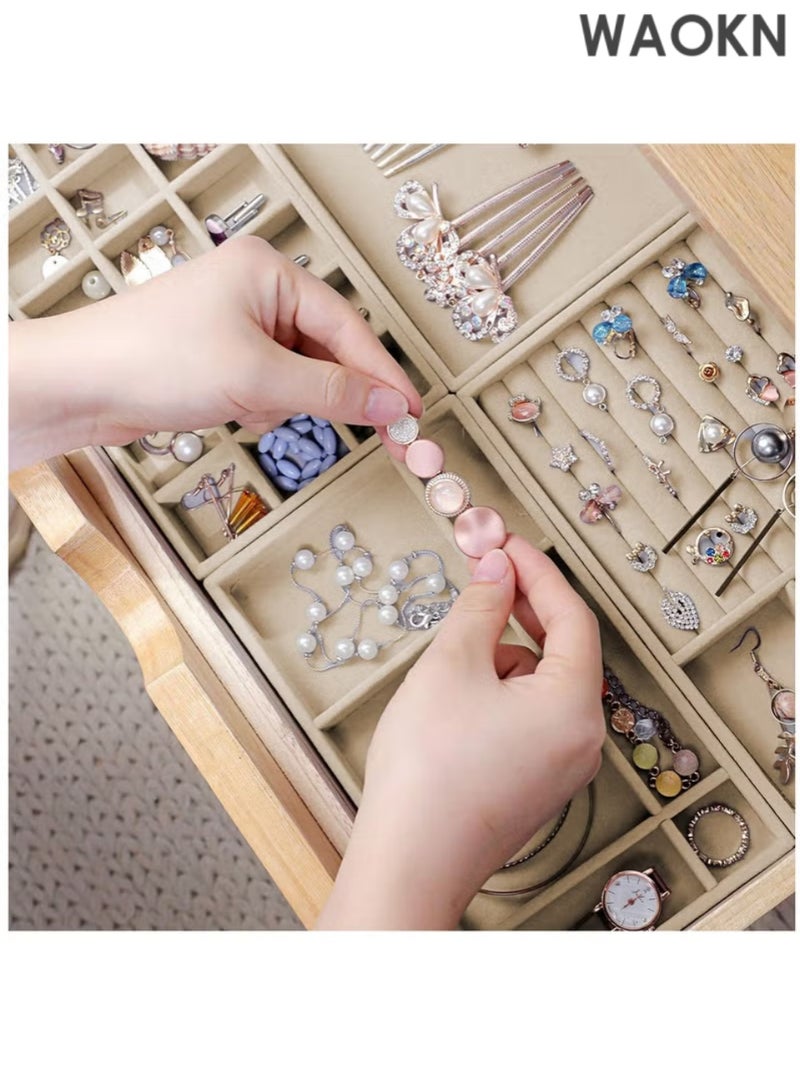 WAOKN 4 PCS Stackable Jewelry Organizer Trays, Drawer Organizer and Jewelry Display Case Storage Container for Earring Necklace Rings Bracelet with Removable Dividers - Image 5