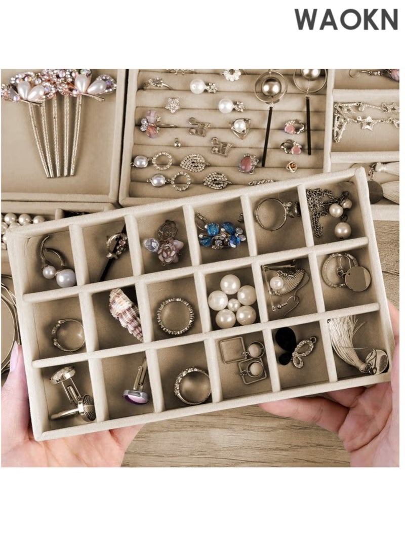 WAOKN 4 PCS Stackable Jewelry Organizer Trays, Drawer Organizer and Jewelry Display Case Storage Container for Earring Necklace Rings Bracelet with Removable Dividers - Image 4