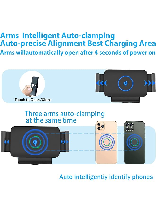 KASTWAVE 15W Qi Wireless Car Charger Mount Holder Compatible For Galaxy Z Fold3 Z Fold2 Fold S22 Ultra Google Pixel 6 Pro Iphone 13 Pro Max 12 Pro Phone Auto Clamp Fast Wireless Car Charger - Image 4