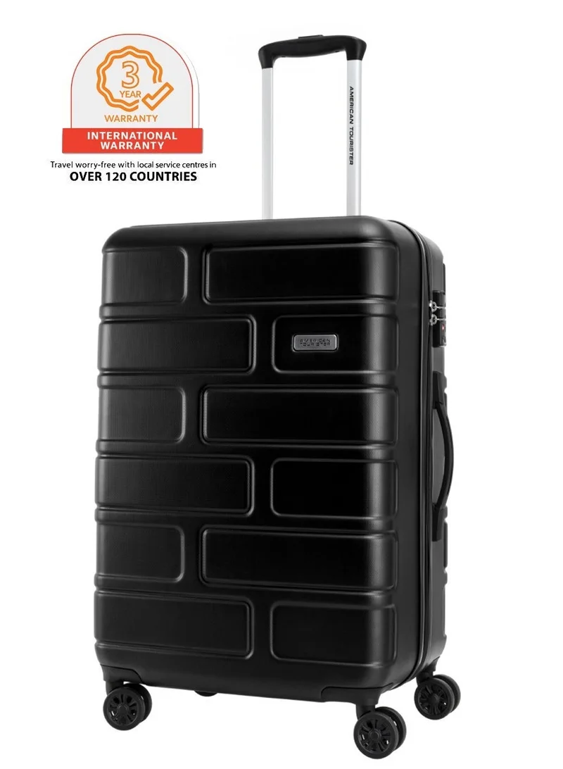 American Tourister Bricklane Suitcase, Check-In Size 69 cm / 25 inch, 4 Spinner Wheels, Hard Top, ABS, Jet Black|Lightweight|Scratch & Impact Resistance|TSA Lock|Inner Mesh Zippered Pocket - 3 Years International Warranty
