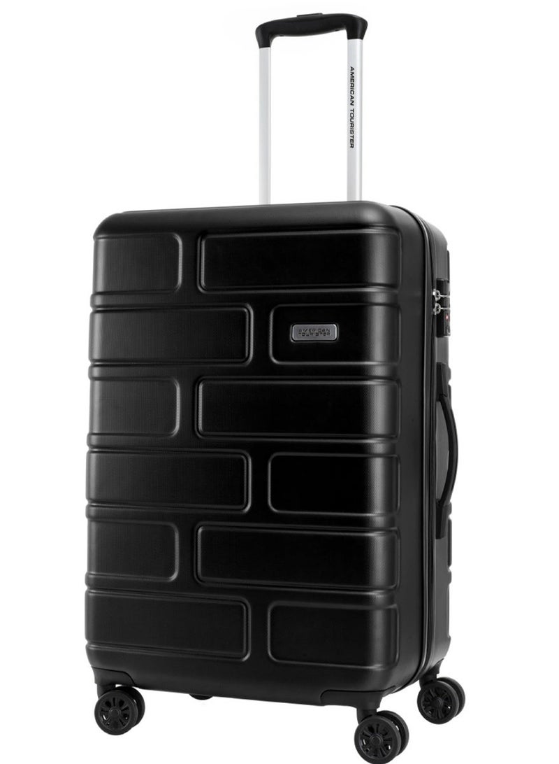 AMERICAN TOURISTER Bricklane Suitcase, Check-In Size 69 cm / 25 inch, 4 Spinner Wheels, Hard Top, ABS, Jet Black|Lightweight|Scratch & Impact Resistance|TSA Lock|Inner Mesh Zippered Pocket - 3 Years International Warranty - Image 1