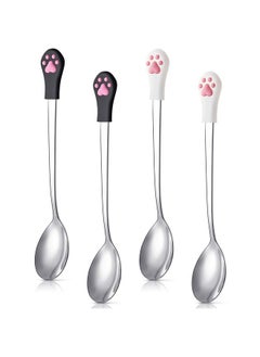 Patelai 4 Pieces Dog Cat Spoon Pet Food Can Spoon Stainless Steel Pet Food Spoon Cat Claw Spoon For Dog And Cat Food Can, White And Black  - Image 1