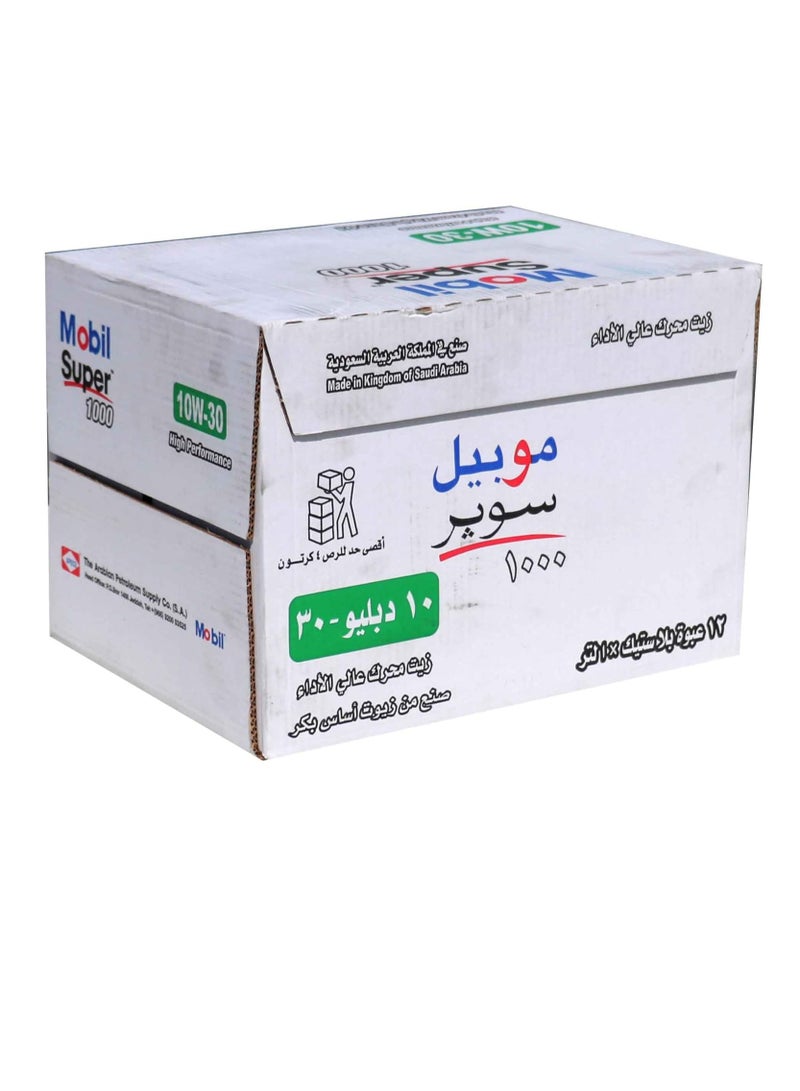 موبيل زيت محرك موبيل سوبر 1000 – 10W-30 - أداء آمن وموثوق للمحرك / كرتون (12 عبوة * 1 لتر) - Image 1