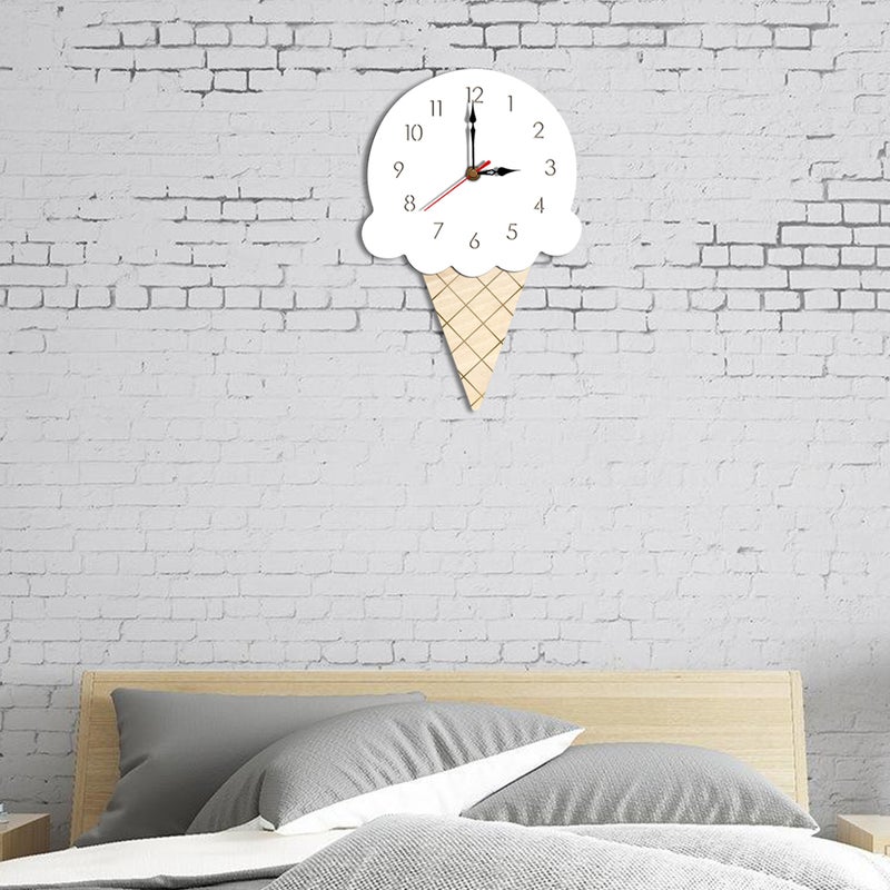 2pcs Cartoon Wall Clock Decoration Ice Cream Shape Hanging Children Clock for Home Living Room Kindergarten (White) - Image 4