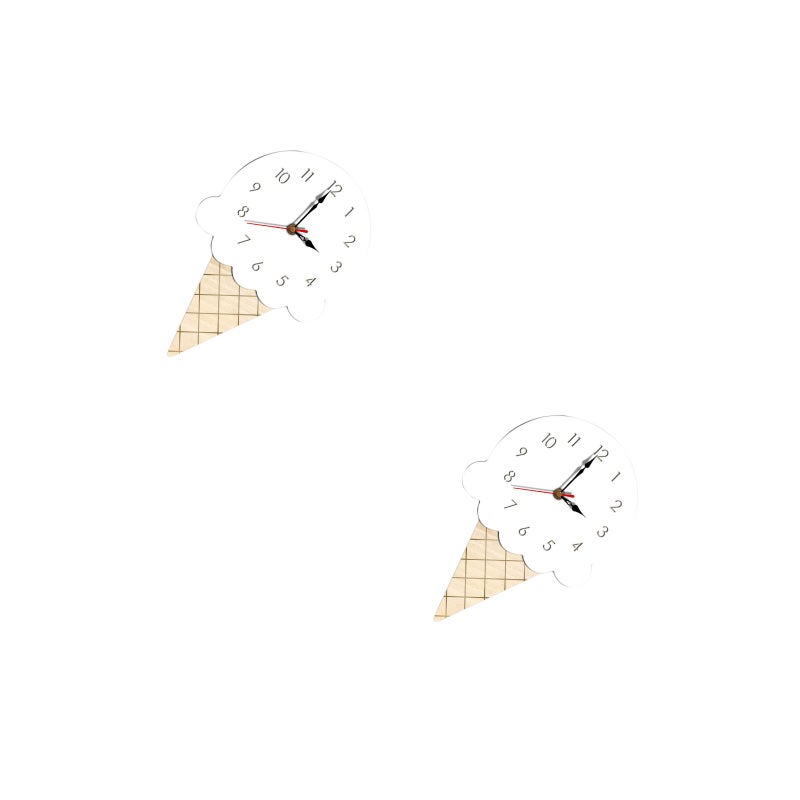 2pcs Cartoon Wall Clock Decoration Ice Cream Shape Hanging Children Clock for Home Living Room Kindergarten (White) - Image 1