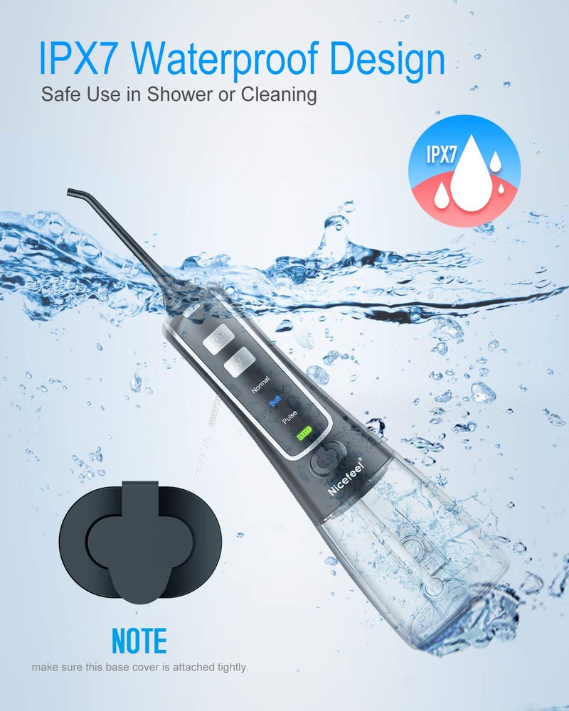 Nicefeel Cordless and Rechargeable Water Flosser - 300ML Water Tank Oral Irrigator, 4 Jet Tips, 3 Pressure Modes - IPX7 Waterproof and Travel Friendly for Dental Care - Image 4