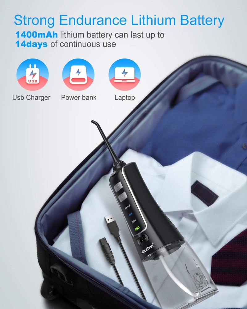 Nicefeel Cordless and Rechargeable Water Flosser - 300ML Water Tank Oral Irrigator, 4 Jet Tips, 3 Pressure Modes - IPX7 Waterproof and Travel Friendly for Dental Care - Image 5