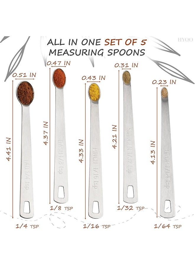MXN 5 Pcs Mini Measuring Spoons Set - Stackable Design 1/4, 1/8, 1/16, 1/32, 1/64 TSP Sizes, Flat Handle Metal Measuring Spoons Made of Durable Stainless Steel for Cooking, Baking & Small Kitchen Tasks - Image 2