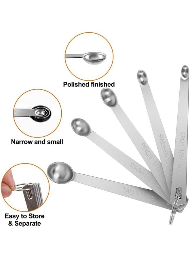 MXN 5 Pcs Mini Measuring Spoons Set - Stackable Design 1/4, 1/8, 1/16, 1/32, 1/64 TSP Sizes, Flat Handle Metal Measuring Spoons Made of Durable Stainless Steel for Cooking, Baking & Small Kitchen Tasks - Image 3