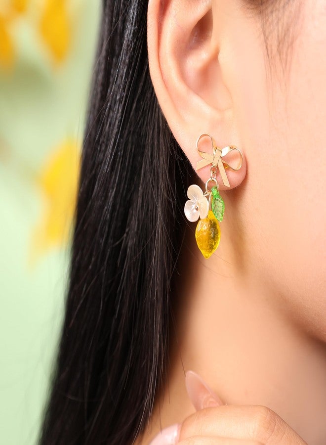 ecozran Lemon Stud Bow Earring Leave Flower Lightweight Handmade Earring Women Cute Fruit Jewelry for Women Gift（Lemon Bow A） - Image 3