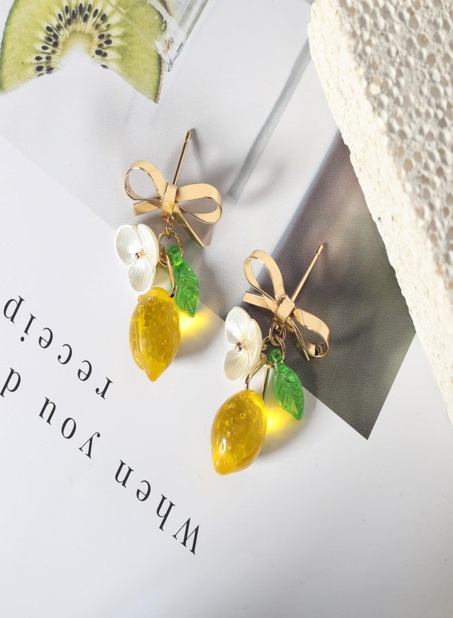 ecozran Lemon Stud Bow Earring Leave Flower Lightweight Handmade Earring Women Cute Fruit Jewelry for Women Gift（Lemon Bow A） - Image 2