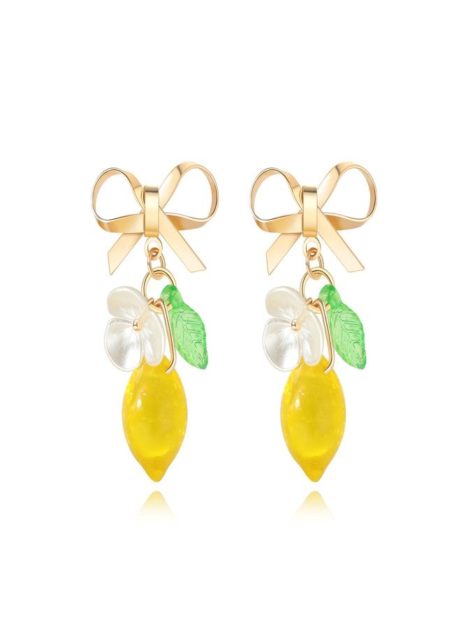 ecozran Lemon Stud Bow Earring Leave Flower Lightweight Handmade Earring Women Cute Fruit Jewelry for Women Gift（Lemon Bow A） - Image 1