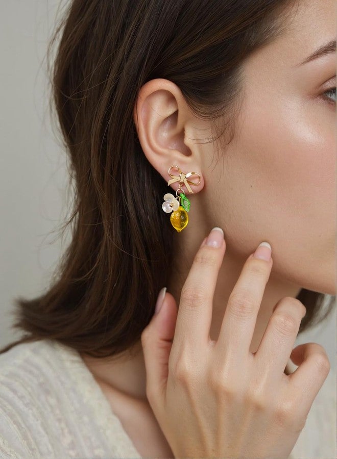 ecozran Lemon Stud Bow Earring Leave Flower Lightweight Handmade Earring Women Cute Fruit Jewelry for Women Gift（Lemon Bow A） - Image 4
