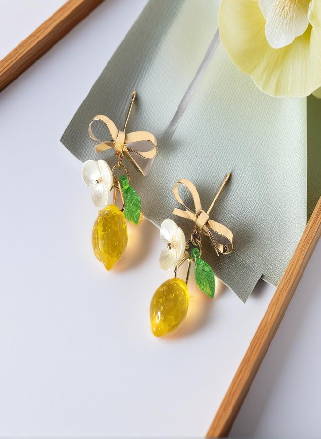 ecozran Lemon Stud Bow Earring Leave Flower Lightweight Handmade Earring Women Cute Fruit Jewelry for Women Gift（Lemon Bow A） - Image 5