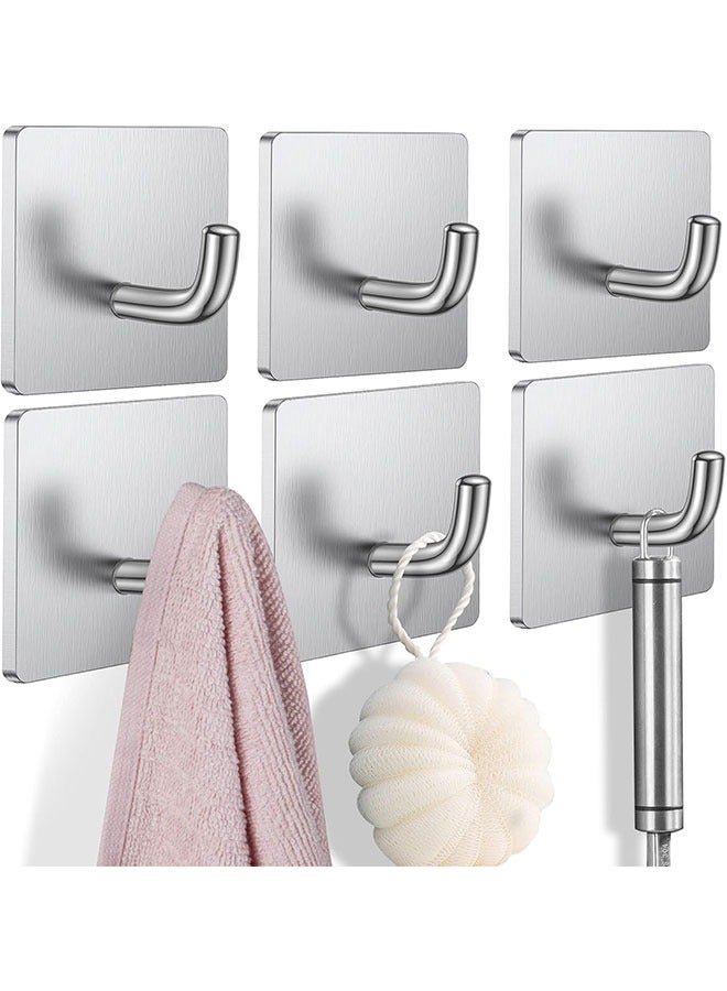 GoldenLike Adhesive Hook,6 Pack Heavy Duty Wall Hooks,Stainless Steel Towel Hooks Bathroom Coat Hook Self-Adhesive Wall Mounted Hook for Bathroom Kitchen - Image 1