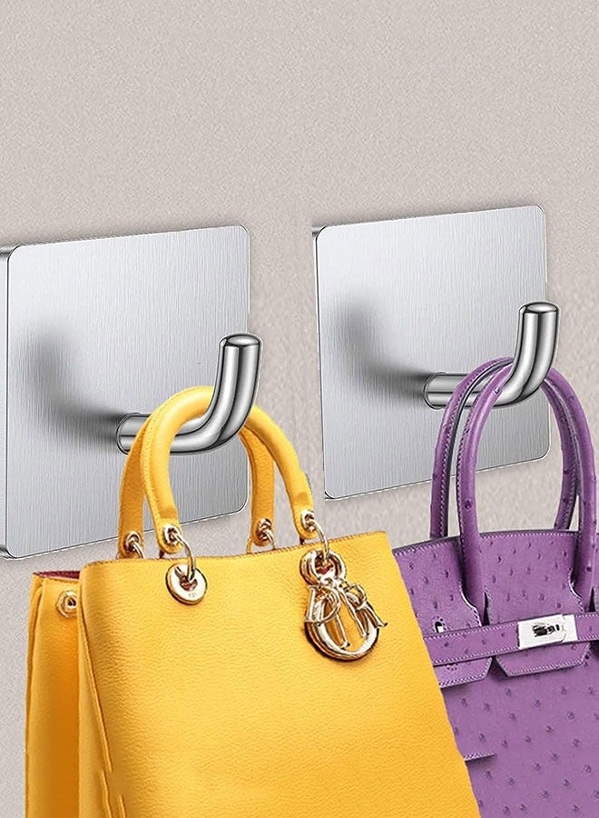 GoldenLike Adhesive Hook,6 Pack Heavy Duty Wall Hooks,Stainless Steel Towel Hooks Bathroom Coat Hook Self-Adhesive Wall Mounted Hook for Bathroom Kitchen - Image 2