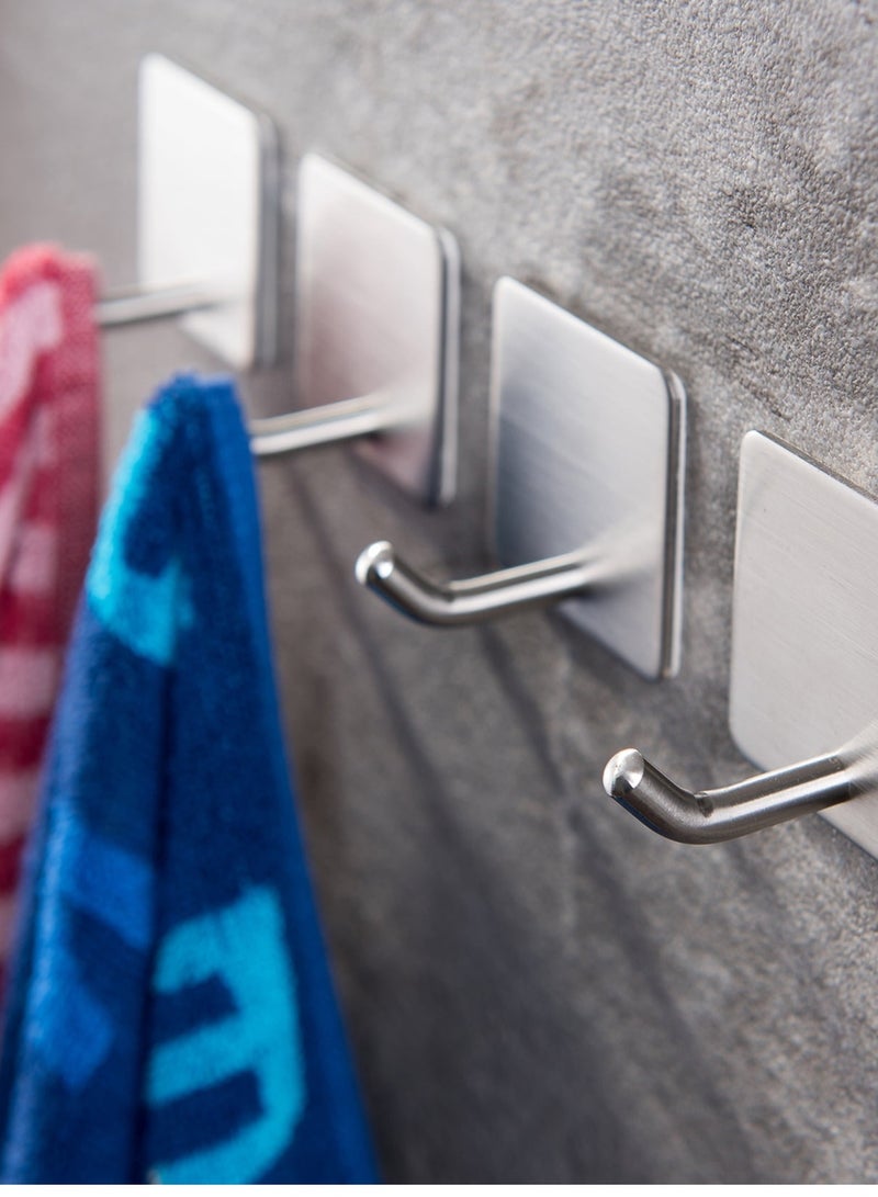 GoldenLike Adhesive Hook,6 Pack Heavy Duty Wall Hooks,Stainless Steel Towel Hooks Bathroom Coat Hook Self-Adhesive Wall Mounted Hook for Bathroom Kitchen - Image 3