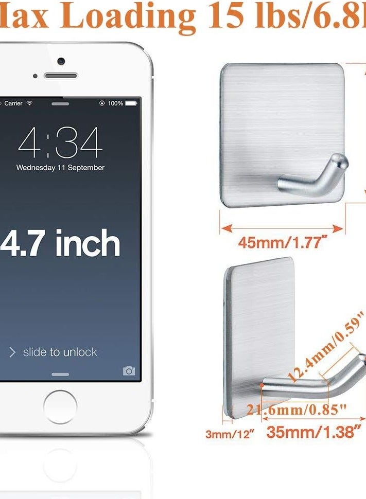 GoldenLike Adhesive Hook,6 Pack Heavy Duty Wall Hooks,Stainless Steel Towel Hooks Bathroom Coat Hook Self-Adhesive Wall Mounted Hook for Bathroom Kitchen - Image 4