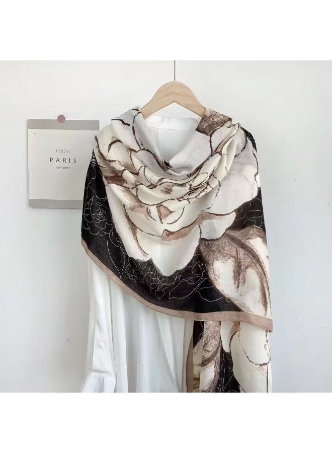 شابية وشاح مطبوع عليه زهور، وشاح حريري جديد من القطن والكتان، حجاب مثالي للفتيات (زهور) - Image 1