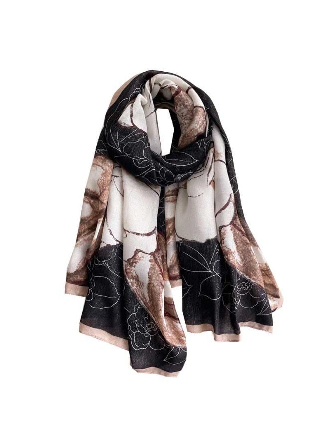 شابية وشاح مطبوع عليه زهور، وشاح حريري جديد من القطن والكتان، حجاب مثالي للفتيات (زهور) - Image 3