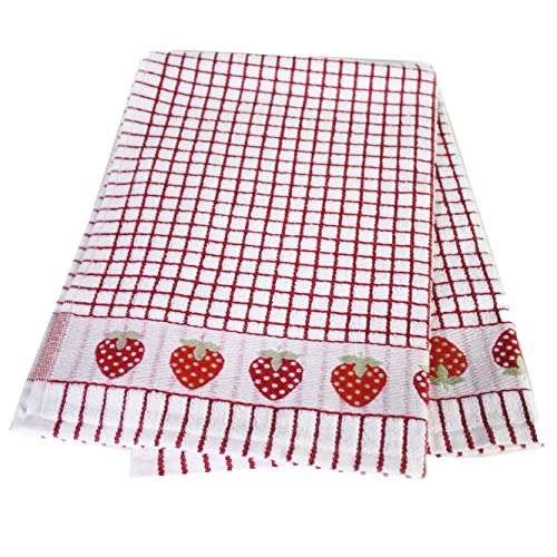 Samuel Lamont Poli-dri Jacquard Towel White with Red and Strawberries Trim - Image 1