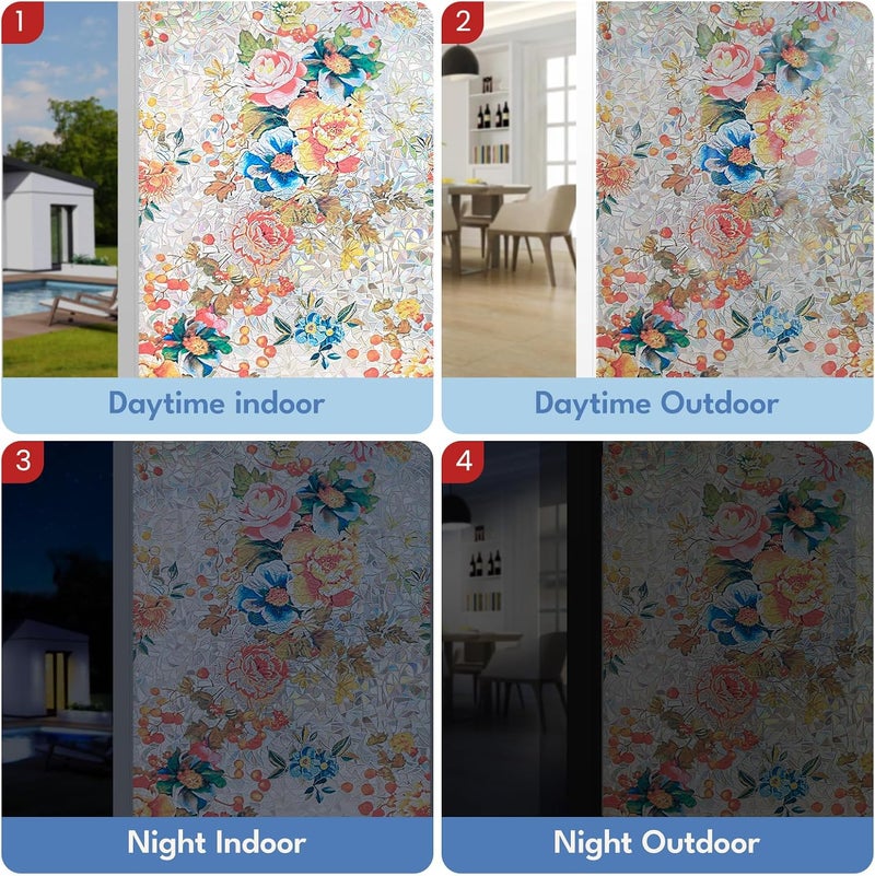 ADD.HERES Window Privacy Film Home Room Bathroom Spring Decor Car Decorations, Stained Glass Window Film, Static Cling Window Film, Window Tint，Rainbow Window Film (Floral Mirror, 17.5" x 78.7") - Image 5