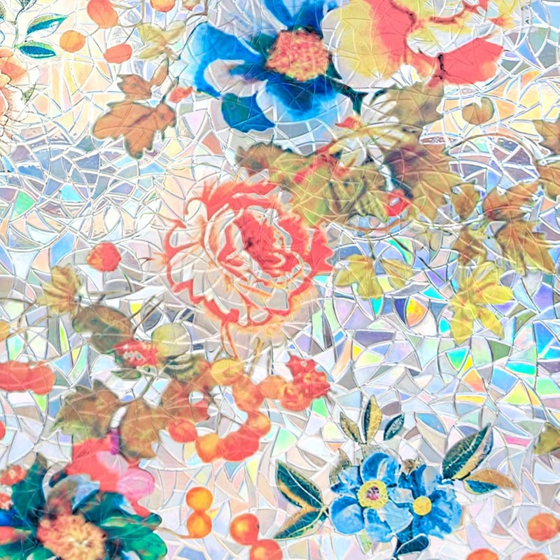 ADD.HERES Window Privacy Film Home Room Bathroom Spring Decor Car Decorations, Stained Glass Window Film, Static Cling Window Film, Window Tint，Rainbow Window Film (Floral Mirror, 17.5" x 78.7") - Image 2