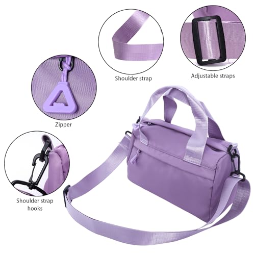 Hftjtsa Mini Black Gym Bag Sport Bag Adjustable Small Duffle Bag Detachable Strap Gym Tote For Women Small Duffle Bag (Purple) - Image 4