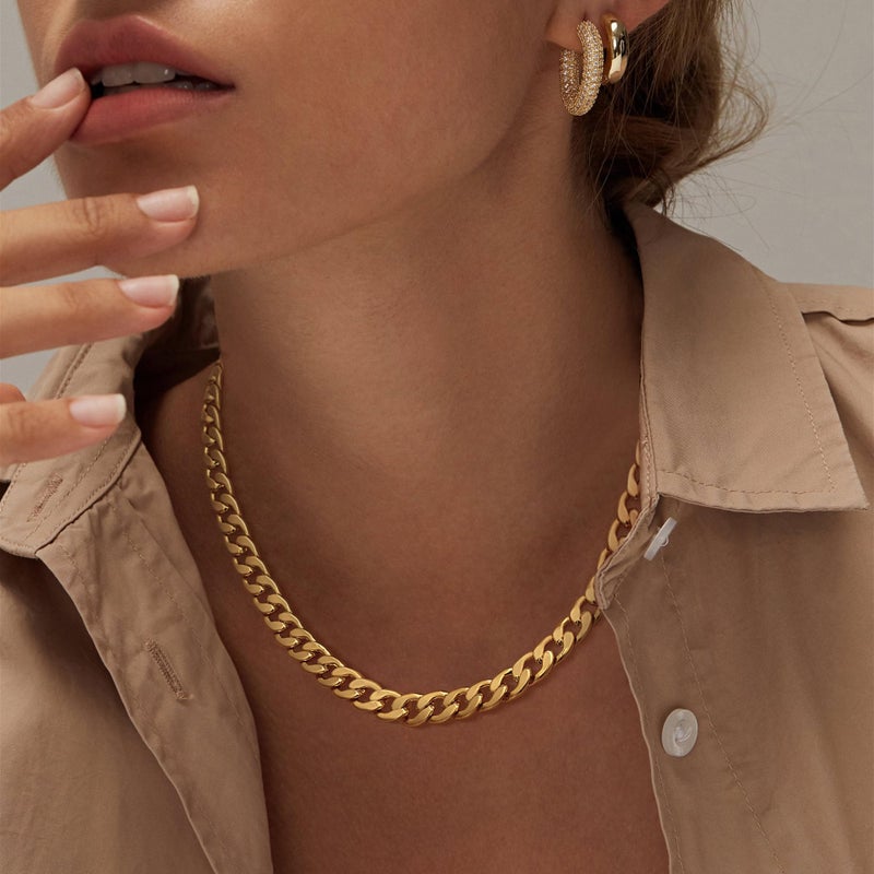 Moodear Gold Necklace for Women Chunky 14K Gold Plated Chain Necklace Cuban Link Chain Choker Necklace for Women Trendy Fashion Jewelry - Image 3