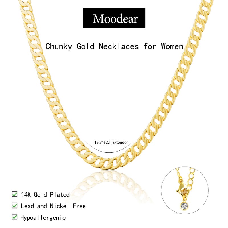 Moodear Gold Necklace for Women Chunky 14K Gold Plated Chain Necklace Cuban Link Chain Choker Necklace for Women Trendy Fashion Jewelry - Image 5