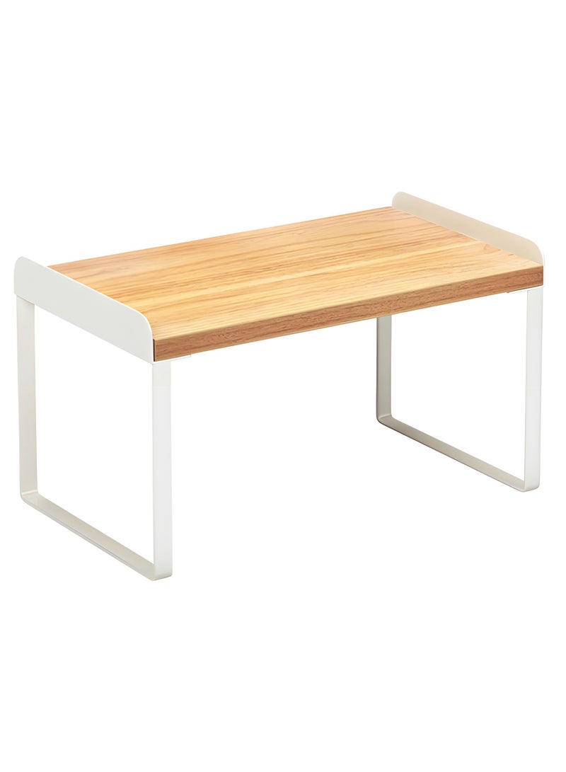 ركن الأخوات منظم رف خشبي للمطبخ - رف تخزين قابل للتكديس للخزائن والأسطح، متعدد الاستخدام للمخزن، الحمام، المكتب | خشب عسلي وابيض، 32 سم - Image 1