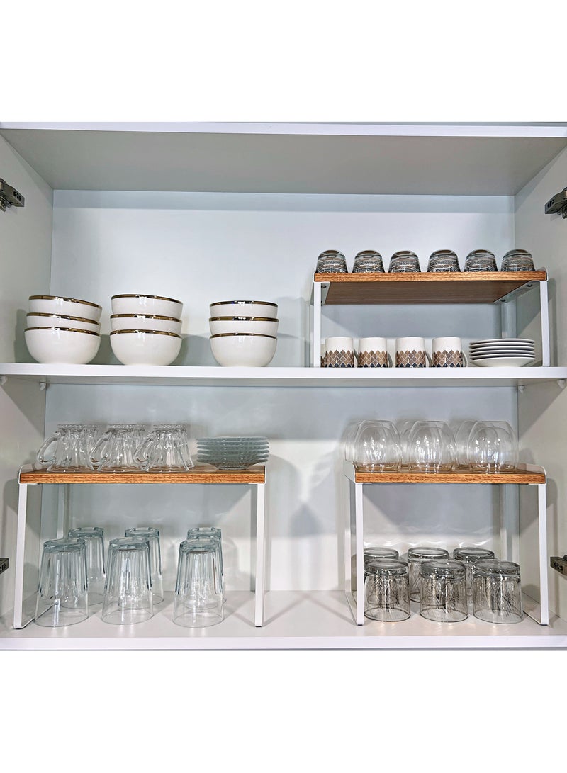 ركن الأخوات منظم رف خشبي للمطبخ - رف تخزين قابل للتكديس للخزائن والأسطح، متعدد الاستخدام للمخزن، الحمام، المكتب | خشب عسلي وابيض، 32 سم - Image 2