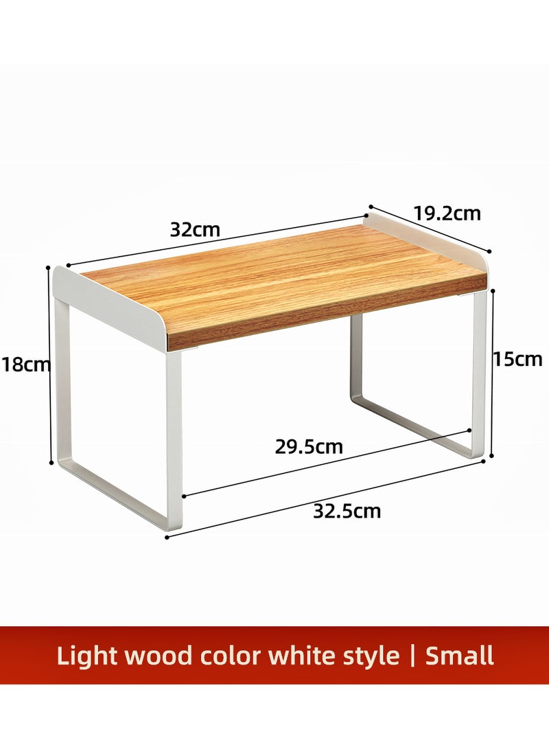ركن الأخوات منظم رف خشبي للمطبخ - رف تخزين قابل للتكديس للخزائن والأسطح، متعدد الاستخدام للمخزن، الحمام، المكتب | خشب عسلي وابيض، 32 سم - Image 3