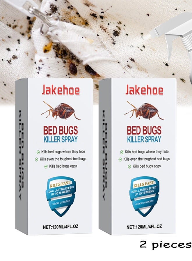 Jakehoe بخاخ قاتل بق الفراش 2 عبوة، بخاخ قاتل للصراصير والذباب، مكونات نباتية تقتل الحشرات والبق عند الاتصال، غير دهني، طارد للبراغيث والعثة والبعوض وقمل الفراش، بدون بقع، برائحة منعشة - Image 1