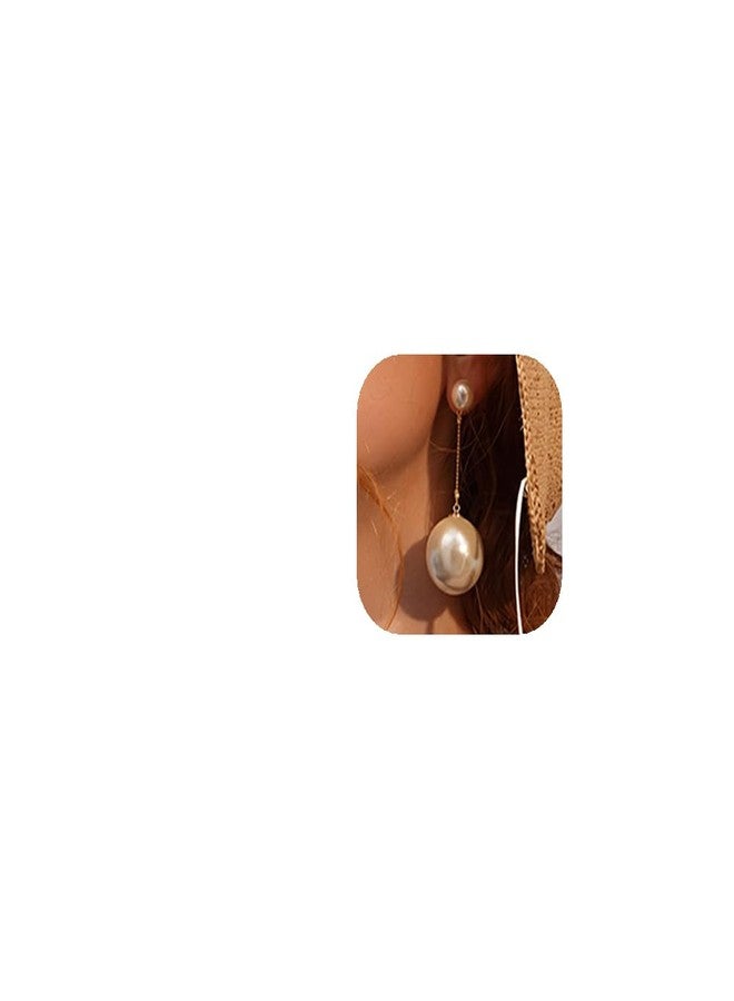 YERTTER Dainty Big Heavy Pearl Dangle Hoop Statement Earrings Vintage Drop Earrings for Wedding Women Bride - Image 1