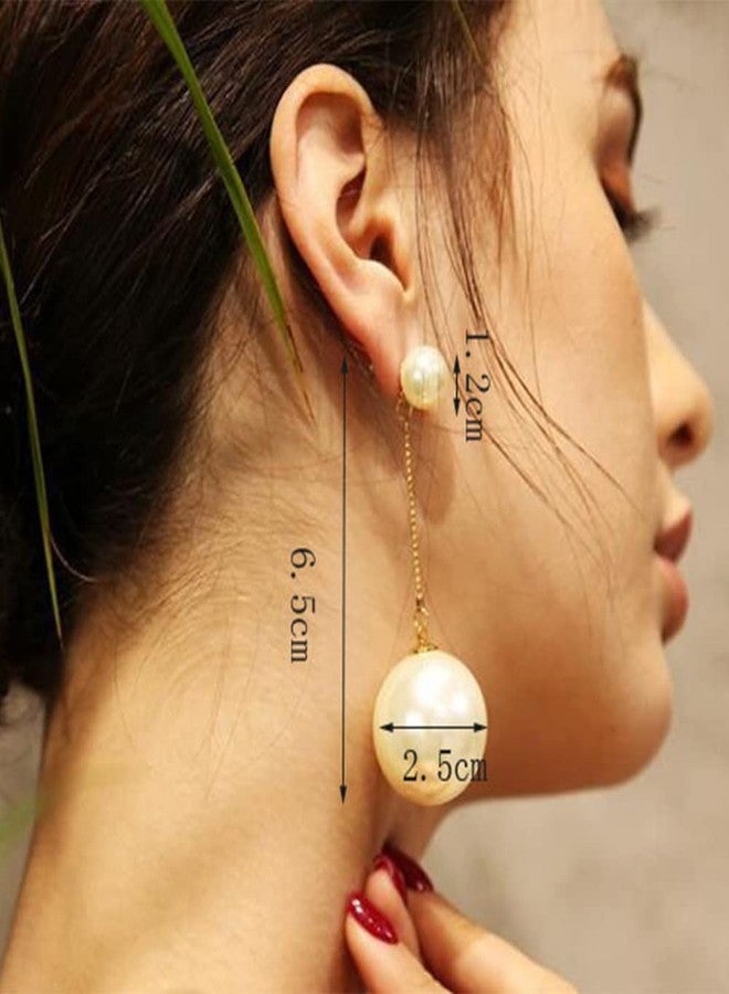 YERTTER Dainty Big Heavy Pearl Dangle Hoop Statement Earrings Vintage Drop Earrings for Wedding Women Bride - Image 4