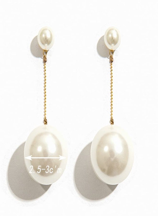 YERTTER Dainty Big Heavy Pearl Dangle Hoop Statement Earrings Vintage Drop Earrings for Wedding Women Bride - Image 3