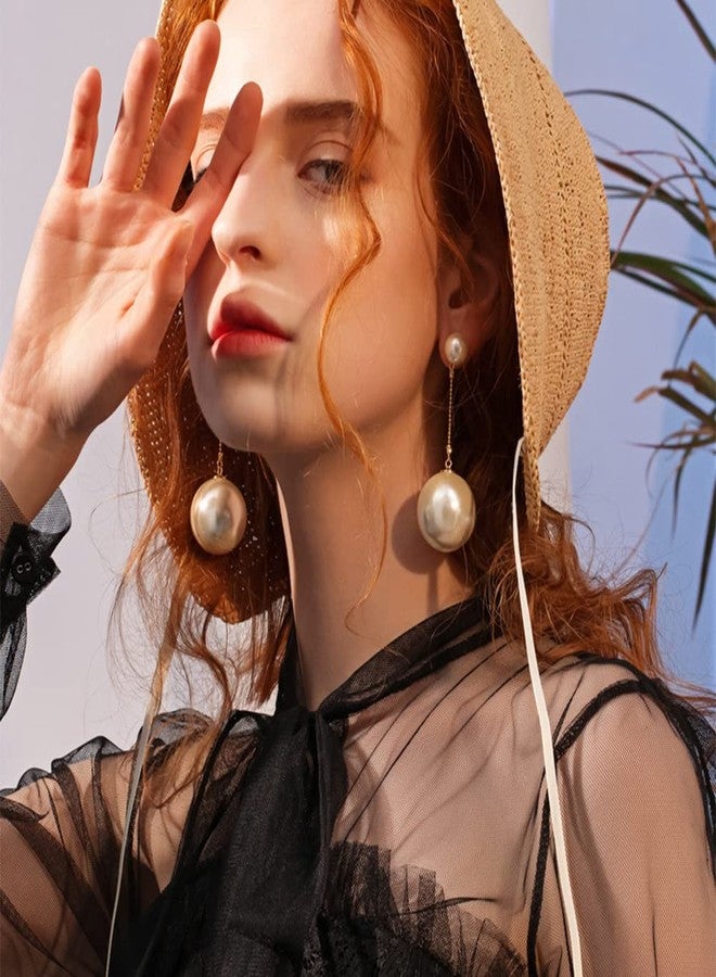 YERTTER Dainty Big Heavy Pearl Dangle Hoop Statement Earrings Vintage Drop Earrings for Wedding Women Bride - Image 2