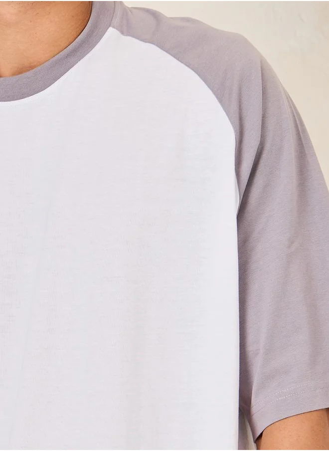 ستايلي Color Block Raglan Sleeves Boxy Fit T-Shirt