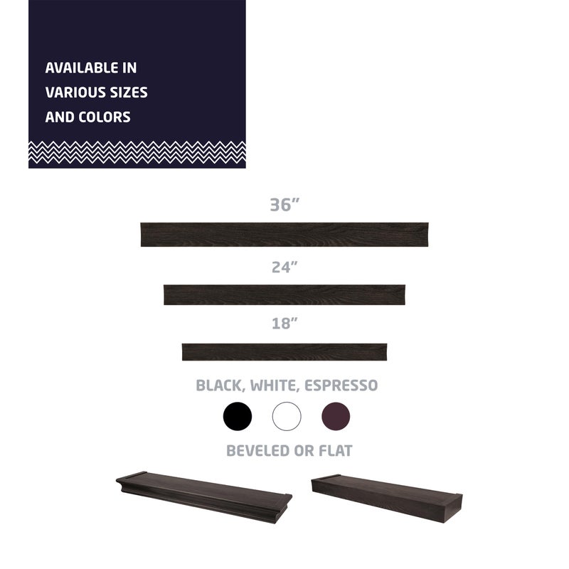 HIGH & MIGHTY Modern 24" Floating Shelf Holds up to 20 lbs, Easy Tool-Free Dry Wall Installation, Flat, Espresso | 515659 - Image 5
