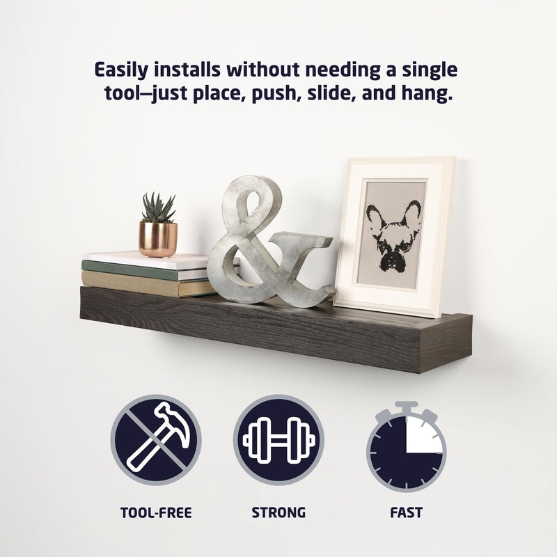 HIGH & MIGHTY Modern 24" Floating Shelf Holds up to 20 lbs, Easy Tool-Free Dry Wall Installation, Flat, Espresso | 515659 - Image 4