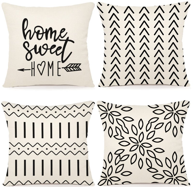 YCOLL Pillow Covers 18x18 Set of 4 Modern Sofa Throw Pillow Cover Decorative Outdoor Linen Fabric Pillow Case for Couch Bed Car Cream