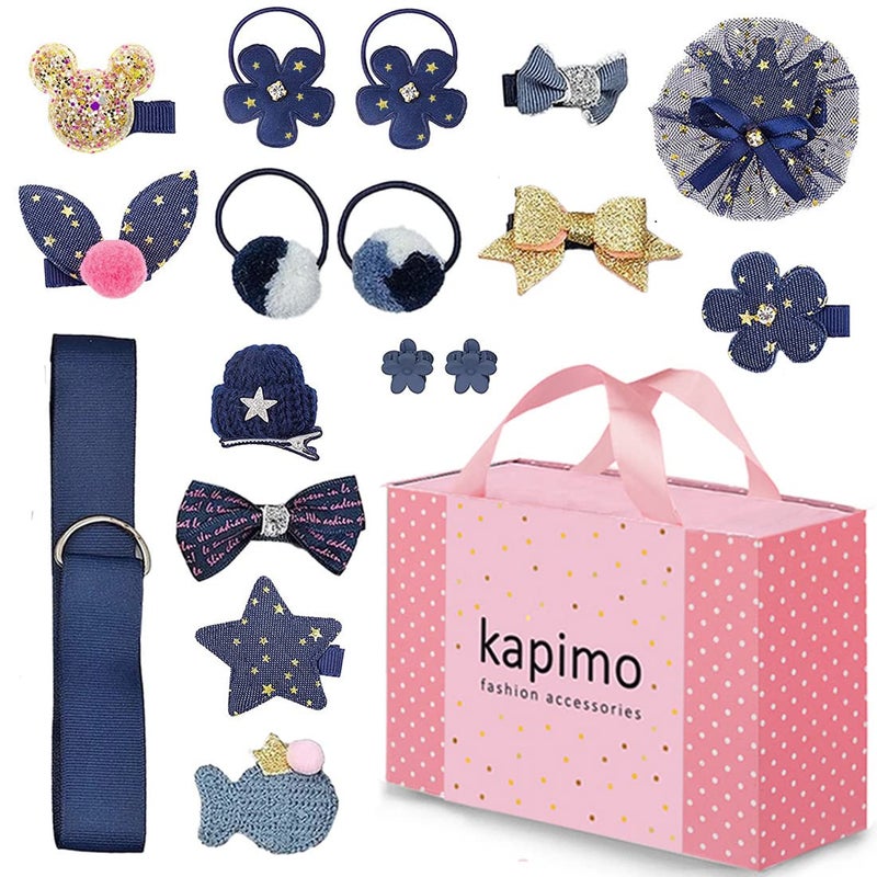 kapimo Hair Clips for Girls Cute Fashionable Set of 18 pcs (BLUE) - Image 1