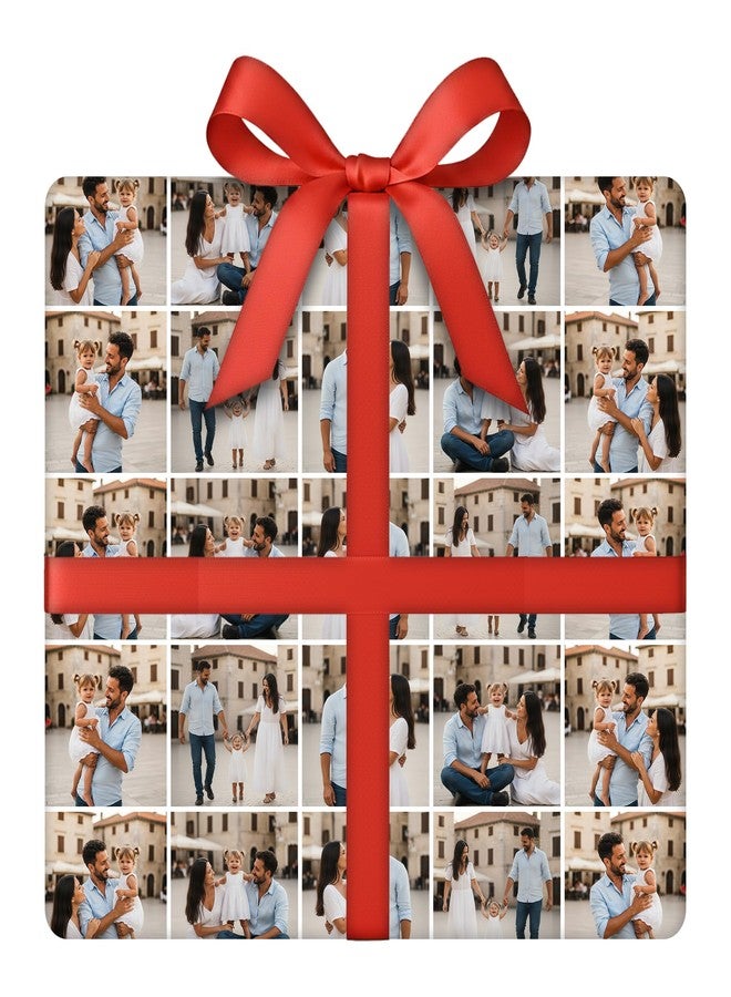 Bleu Reign BR Gift Shop Photo Grid Wrapping Paper | Upload Your Photos to Create a Custom Collage Gift Wrap | 24” W - Image 1