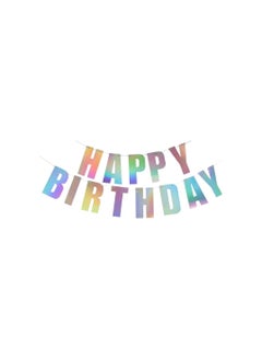 Party with Emma Happy Birthday Banner Pink Gold Iridescent White Black Hanging Bunting Garland Party Decorations Birthday Decoration Hanging Decor (Iridescent)  - Image 1
