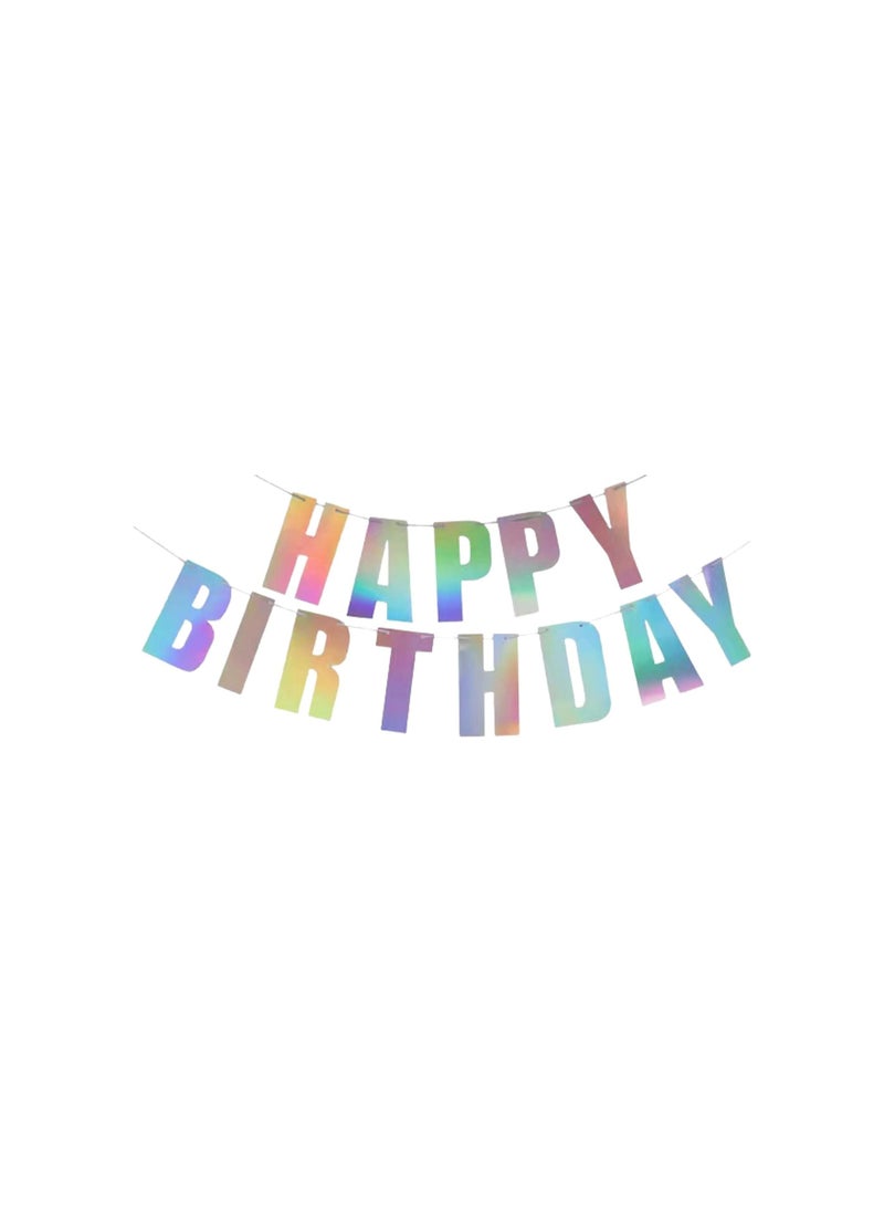Party with Emma Happy Birthday Banner Pink Gold Iridescent White Black Hanging Bunting Garland Party Decorations Birthday Decoration Hanging Decor (Iridescent)  - Image 1