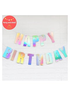 Party with Emma Happy Birthday Banner Pink Gold Iridescent White Black Hanging Bunting Garland Party Decorations Birthday Decoration Hanging Decor (Iridescent)  - Image 2